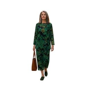 Carole Little Vintage 2X Tropical Monstera Leaf Print Dress and Jacket Set Green